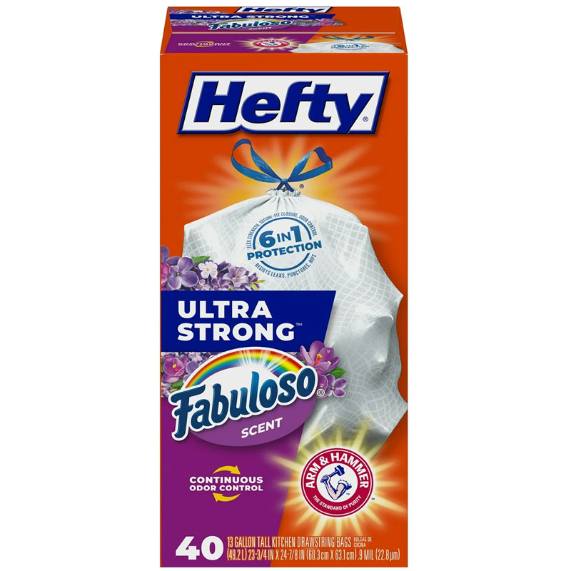 13 Gal. 40 Pk. Hefty Ultra Strong Fabuloso Scent Tall Kitchen Drawstring Bags