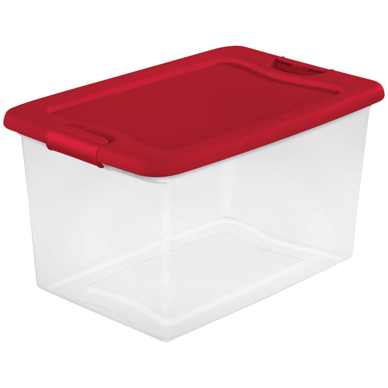 64 Qt. Sterilite Clear With Red Lid Latching Storage Box