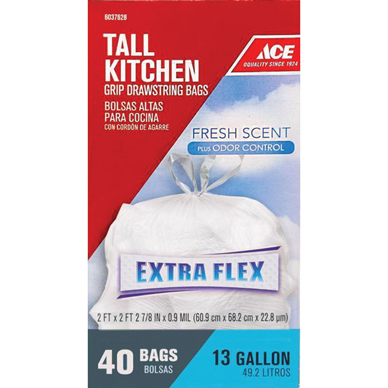 Ace® Tall Kitchen Grip Drawstring Trash Bags Fresh Scent , 13-Gal. 40-Ct.