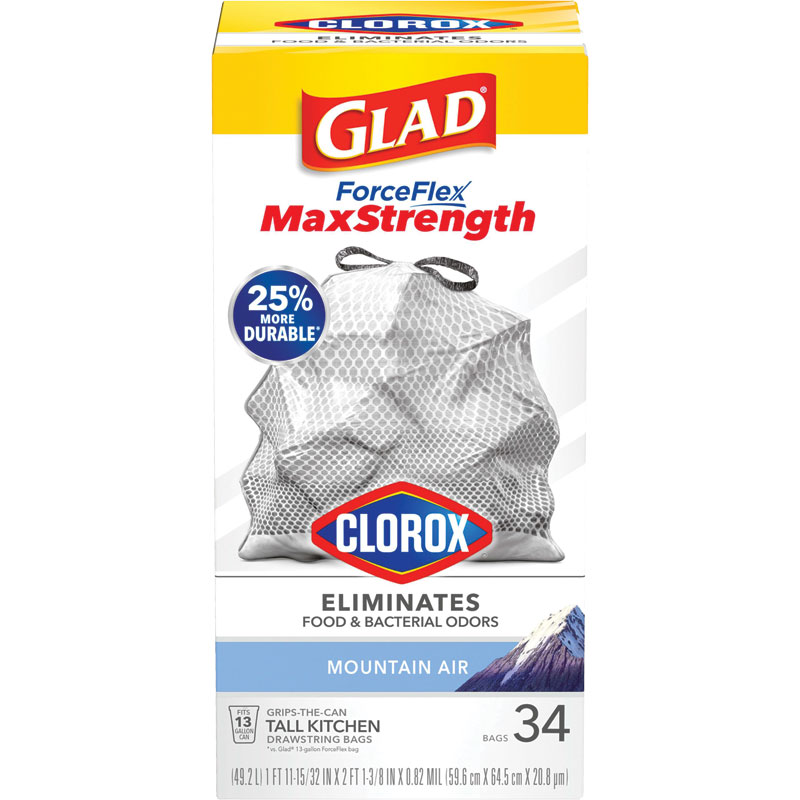 34 Ct. Glad ForceFlex MaxStrength with Clorox Bags Mountain Air Scent