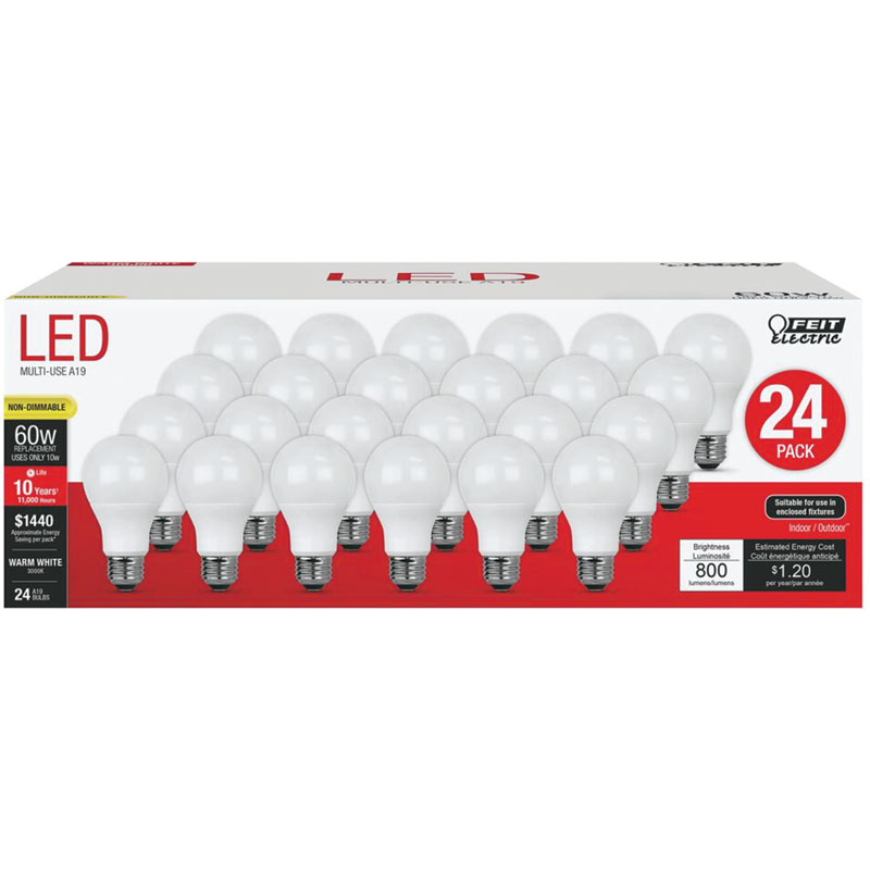 60W 24 Pk. Feit Electric A19 E26 Medium LED Bulb Warm White