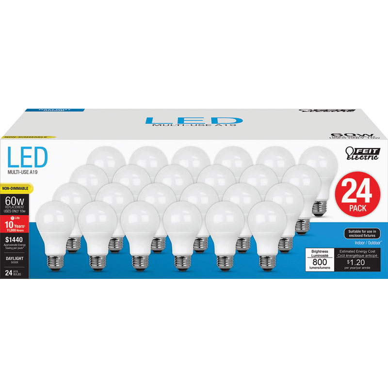 24 Pk. Feit Electric 800 Lumen 5000K Non-Dimmable LED A19 Light Bulbs