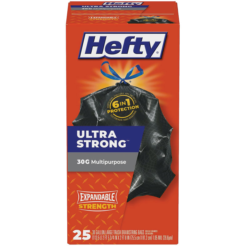 30 Gal. 25 Ct. Hefty Ultra Strong Multipurpose Black Trash Bags