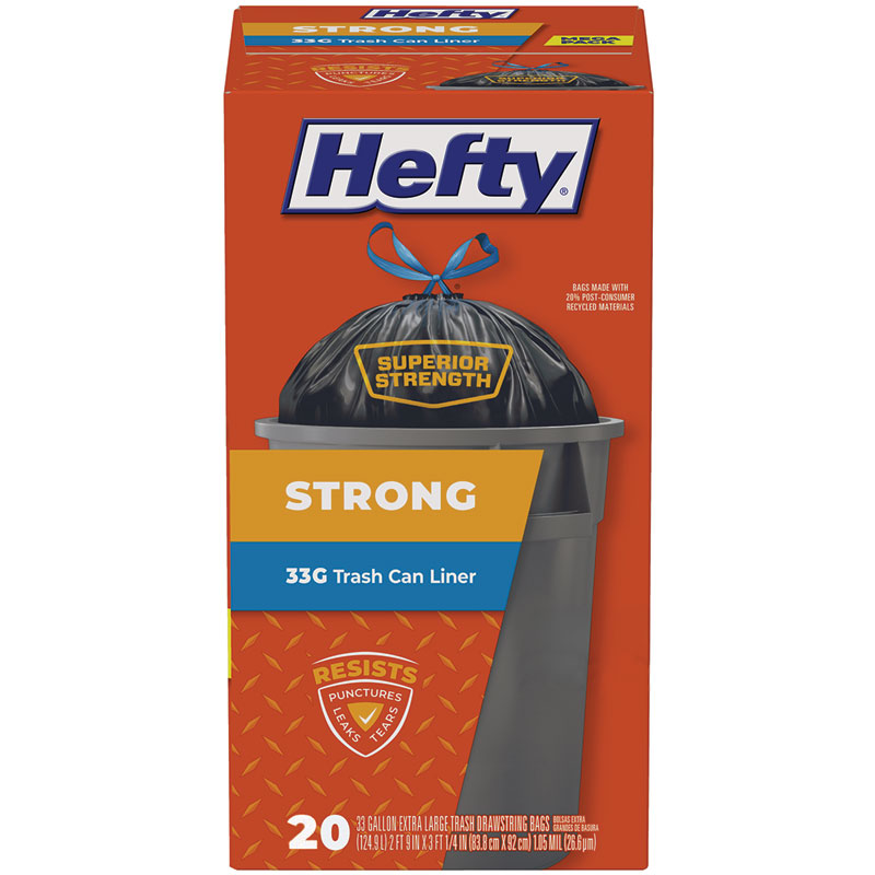 33 Gal. 20 Ct. Hefty Strong Drawstring Trash Can Liner