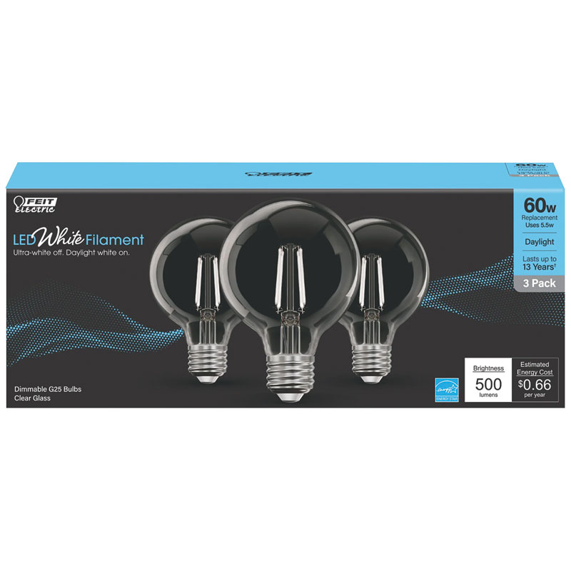 3 Pk. Feit White Filament Daylight LED Light Bulb - 60W equivalent