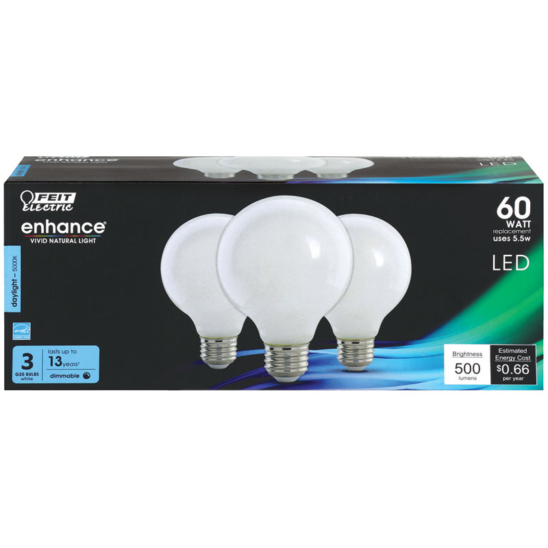 3 Pk. Feit Enhance Daylight LED Light Bulb - 60W equivalent