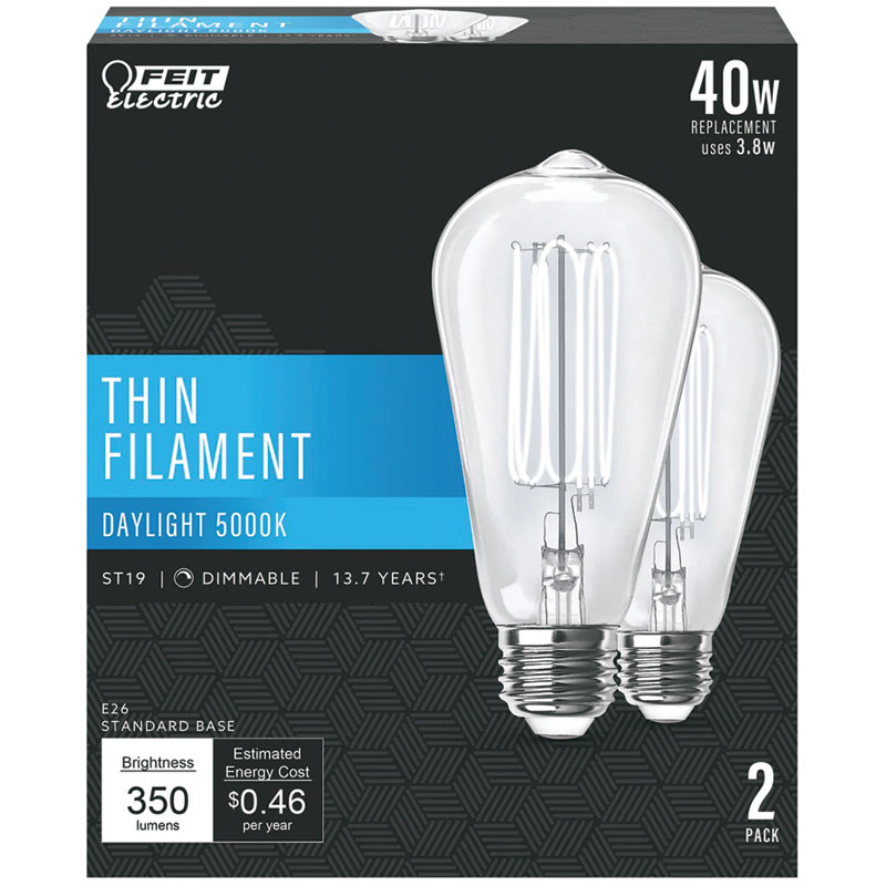 2 Pk. Feit ST19 E26 Filament LED Bulb Daylight 40 W Equivalence