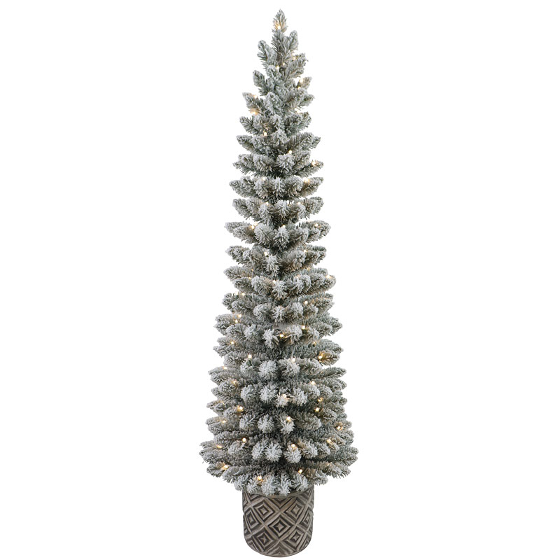 5' Celebrations Slim LED Flocked Diamond Potted Color Changing Entrance Tree