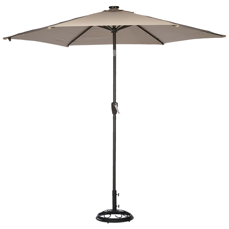 9' Living Accents™ Solar LED Tiltable Market Umbrella Taupe
