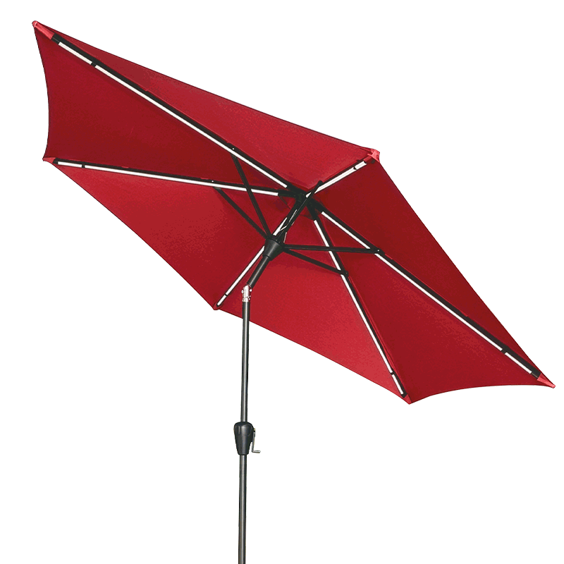 9' Solar LED Tiltable Red Market Umbrella